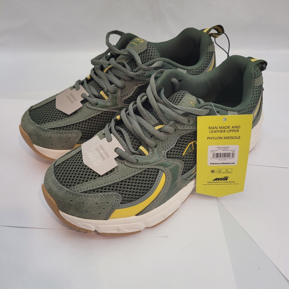 Avia AV 5000 SDE Sneakers Mens 8 Olive Green Yellow Leather Shoes MNAV23GX014L